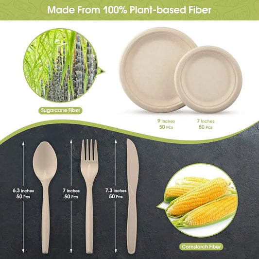 250 Pcs Disposable Paper Plates Set With Cutlery