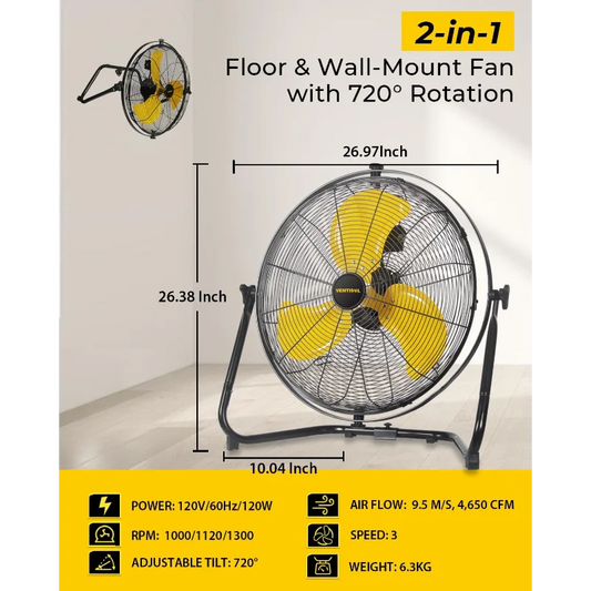 2-in-1 Floor or Wall Mounted Fan, 20 Inch