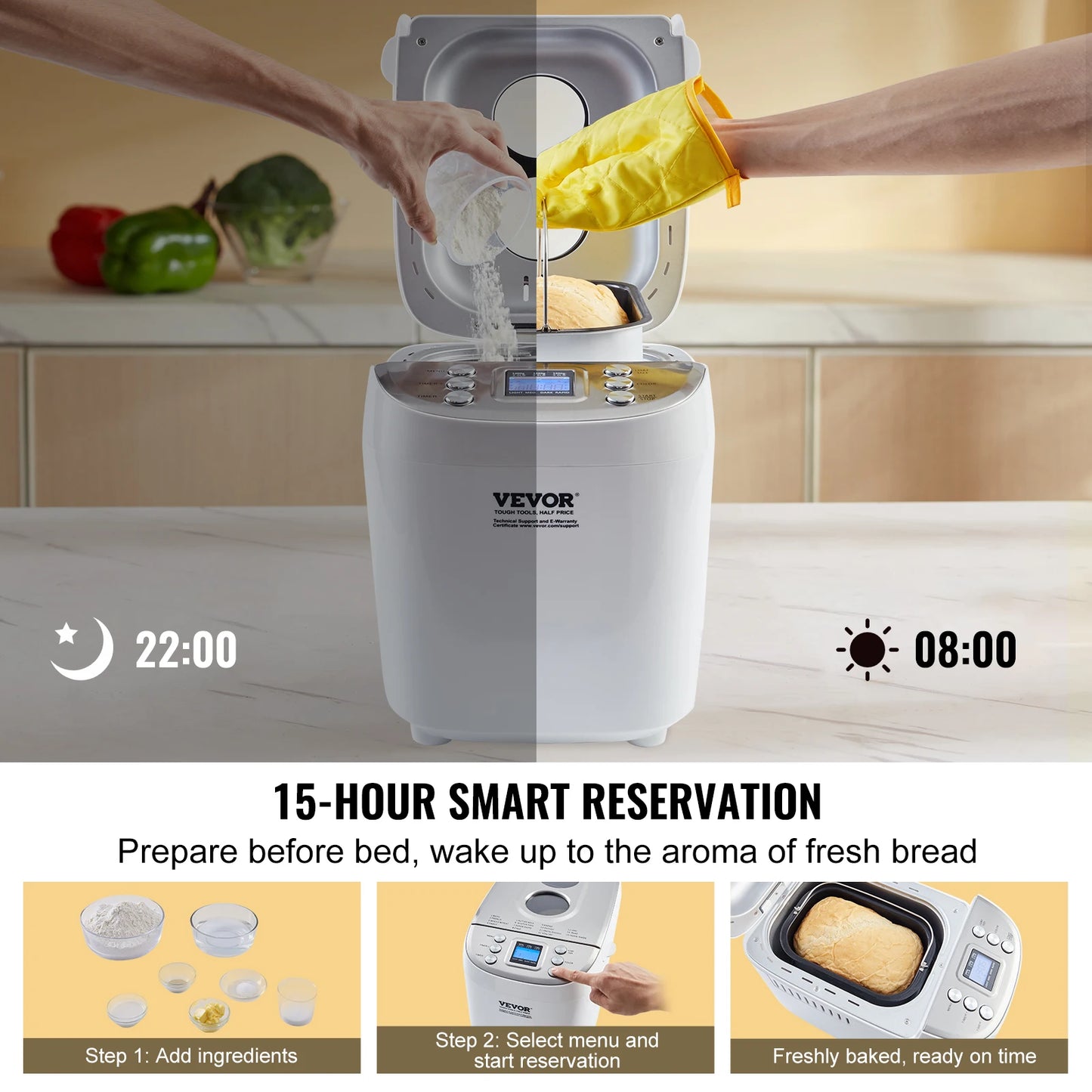 3 LB Bread Maker 15-in-1 Dough Machine