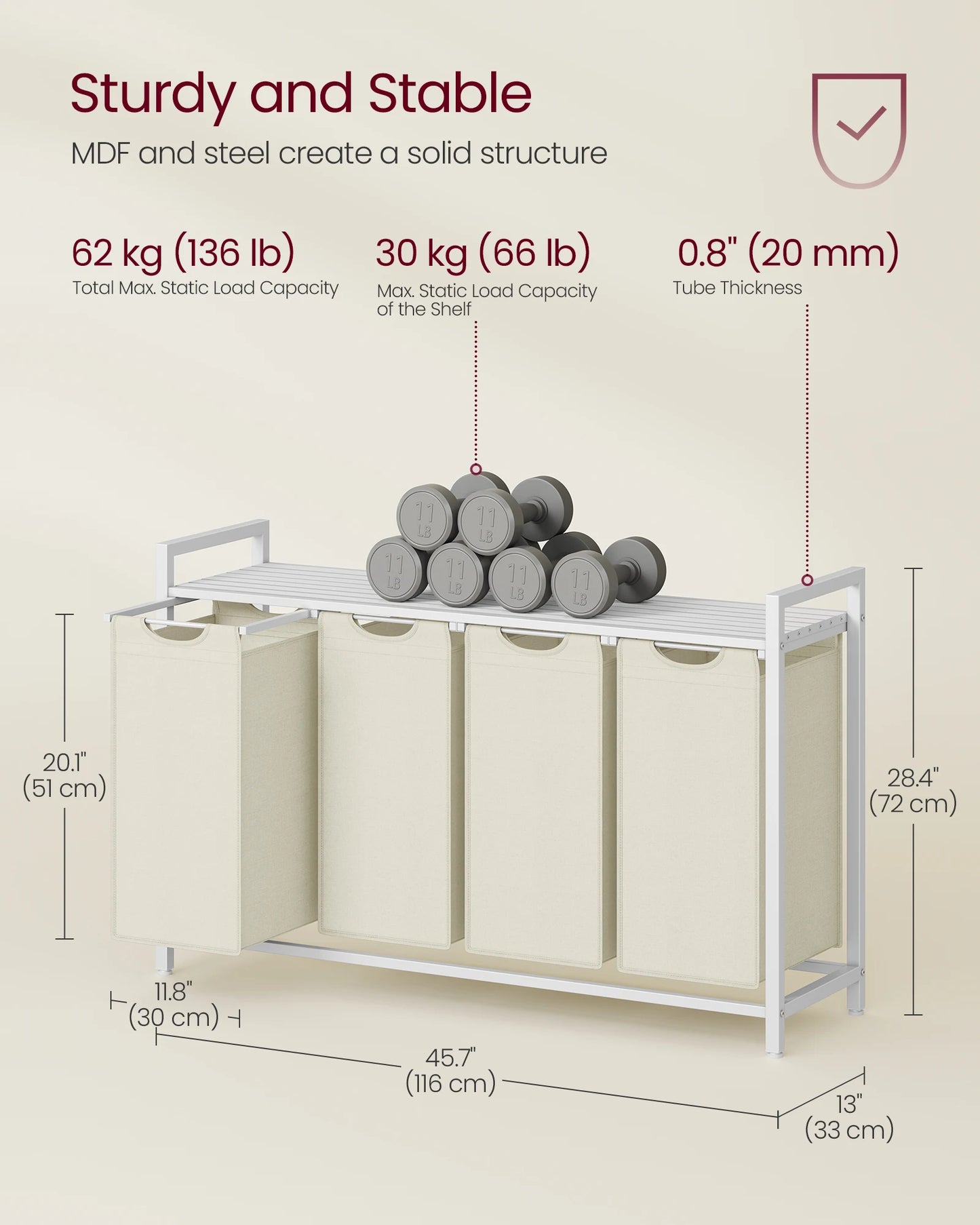 Laundry Hamper, 4 Pull-Out and Removable Bags
