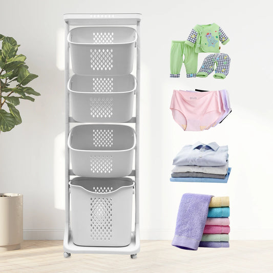 Removable Storage Buckets Plastic Hamper with 4 Wheels White