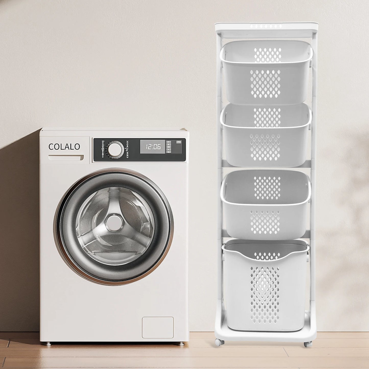 Removable Storage Buckets Plastic Hamper with 4 Wheels White