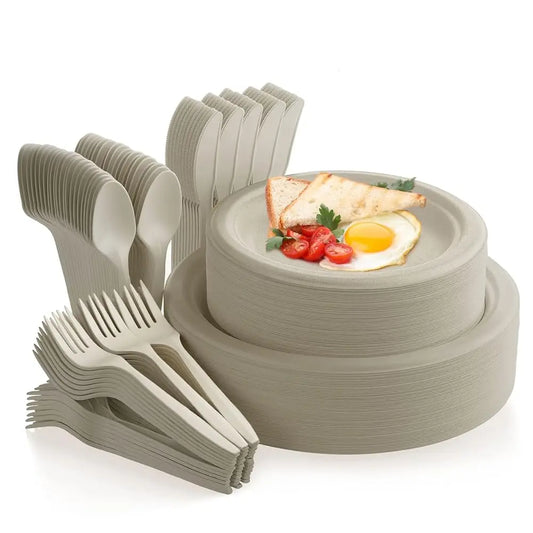 250 Pcs Disposable Paper Plates Set With Cutlery