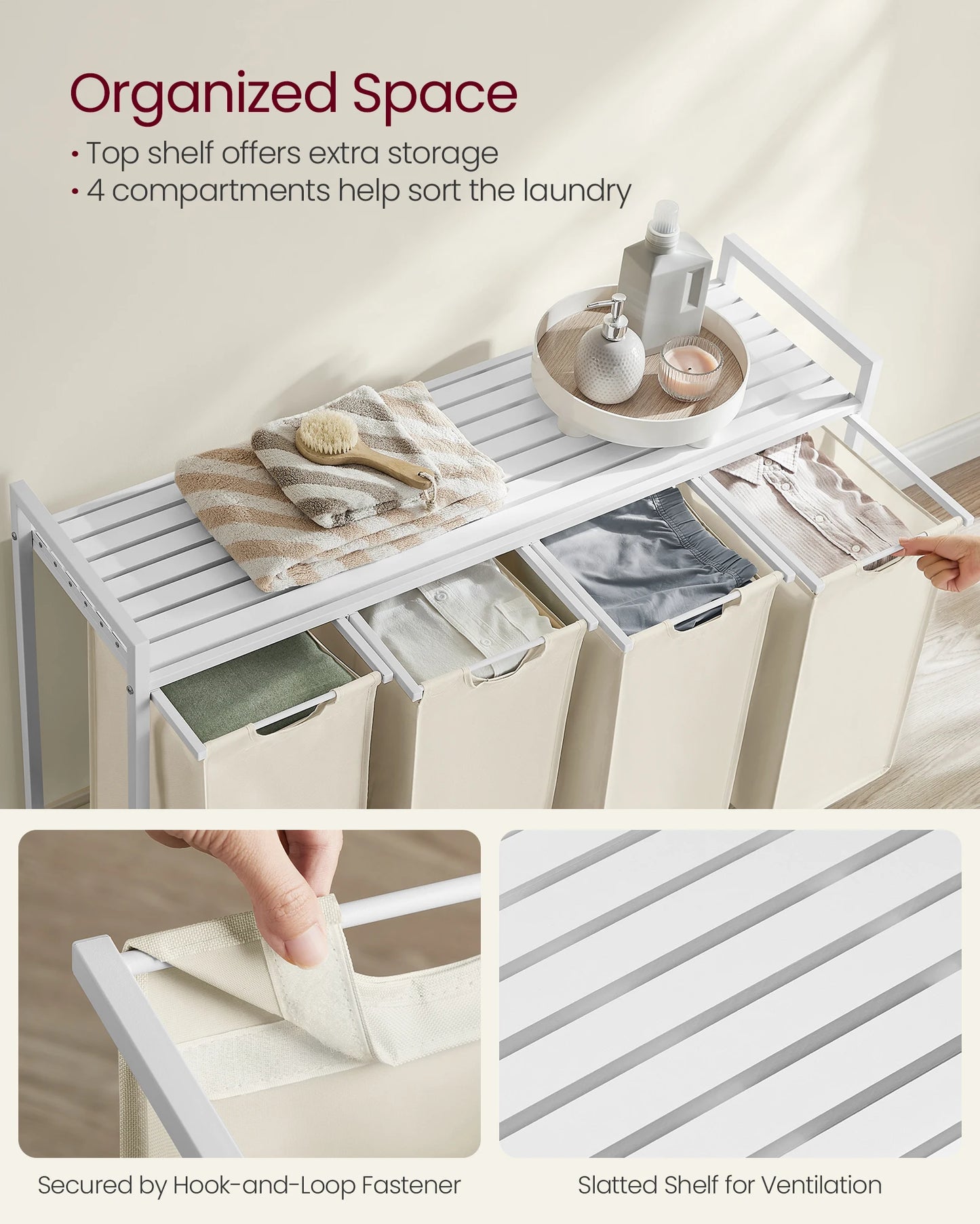 Laundry Hamper, 4 Pull-Out and Removable Bags