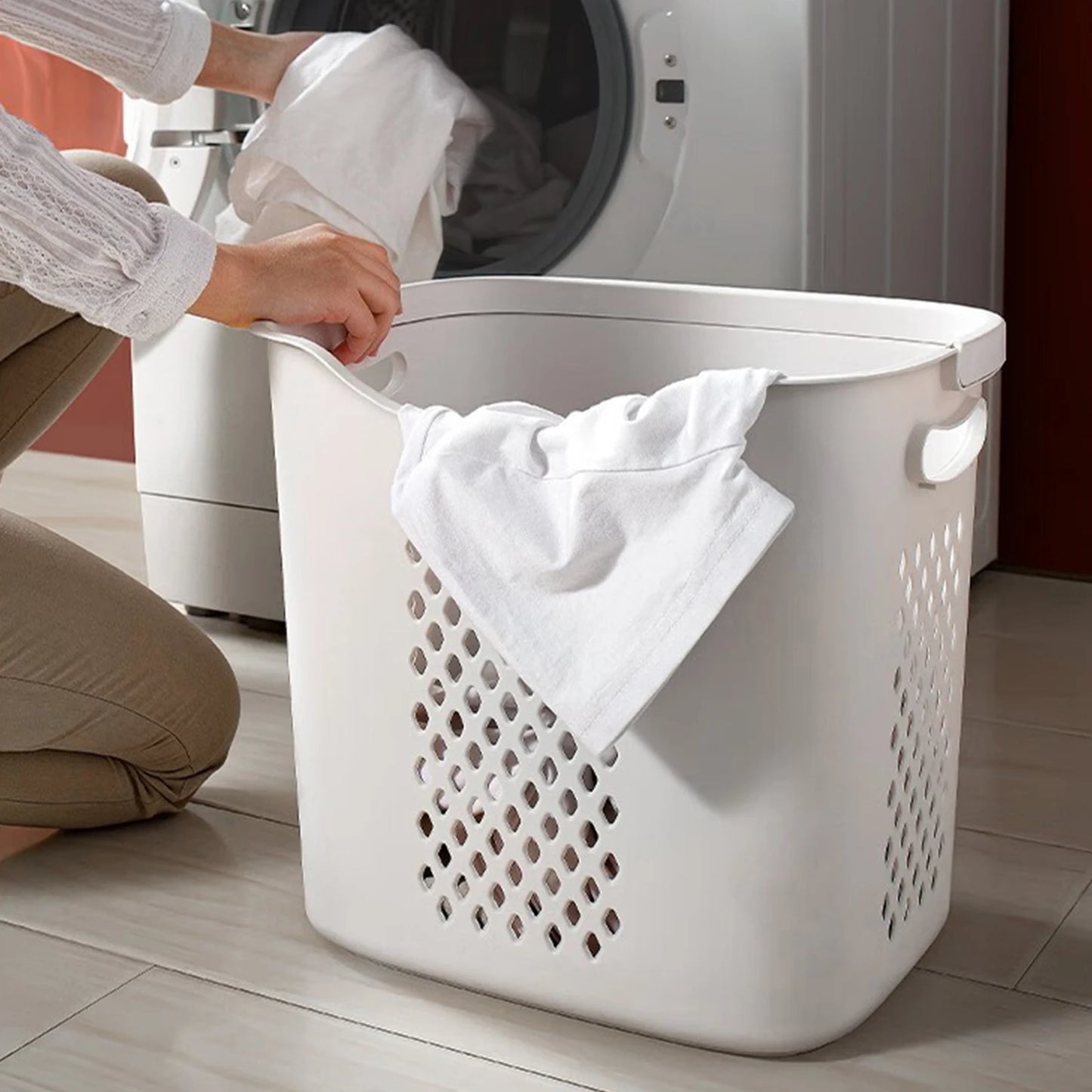 Removable Storage Buckets Plastic Hamper with 4 Wheels White